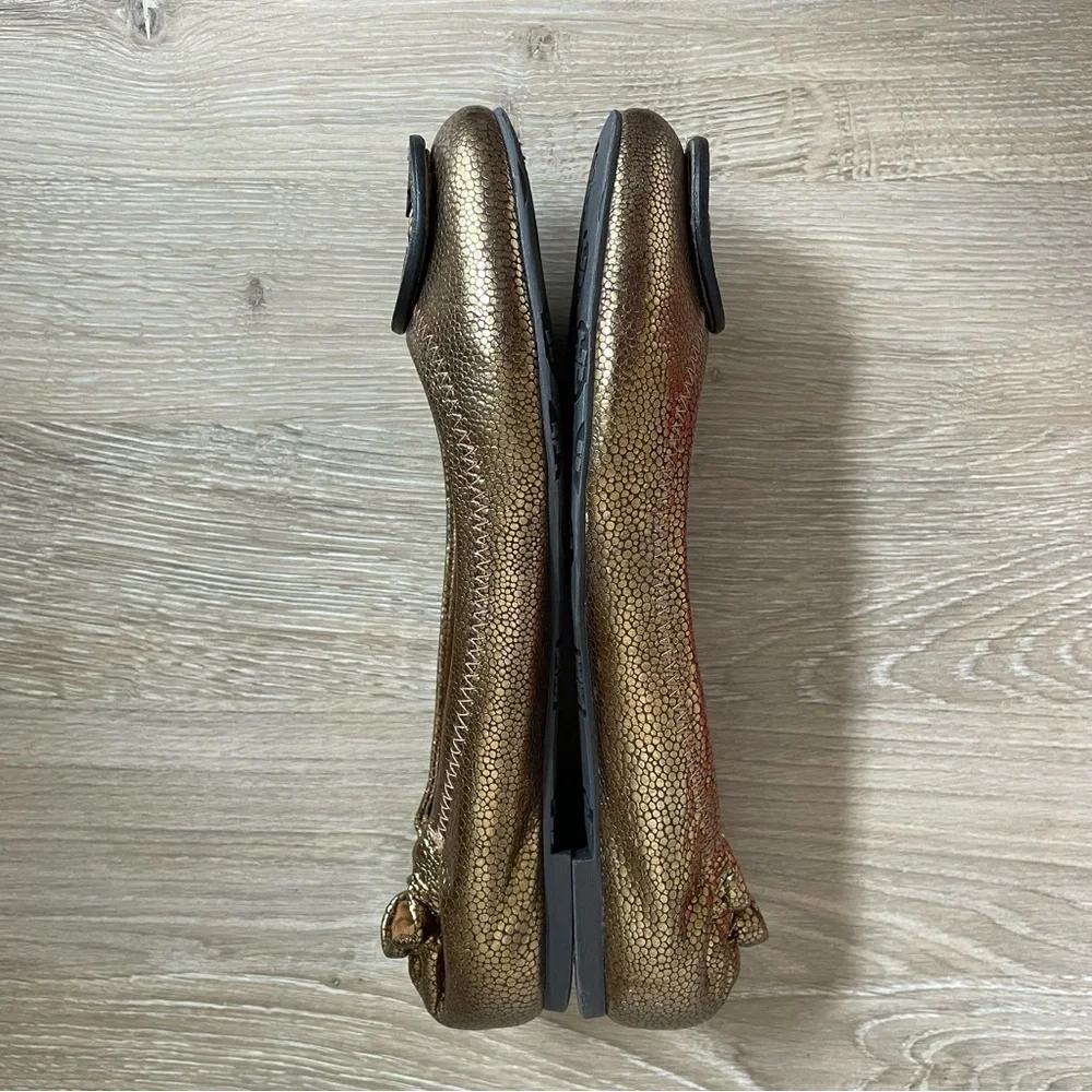 Tory Burch Reva Travel Ballet Flats Bronze Metallic Pebbled Leather Size 7